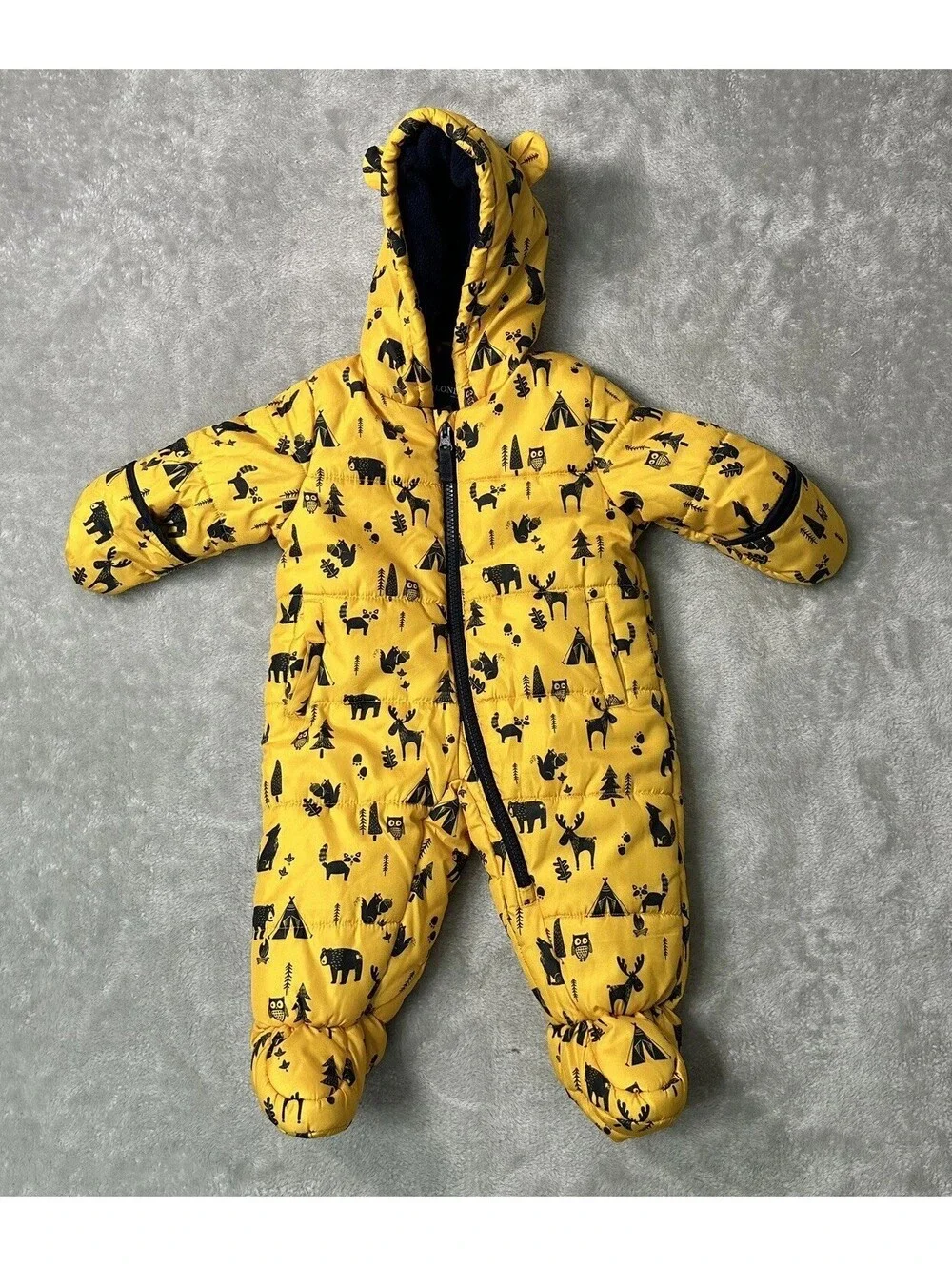 London Fog Baby Down Insulated Hooded Snowsuit 3-6 M Full Zip footed AOP